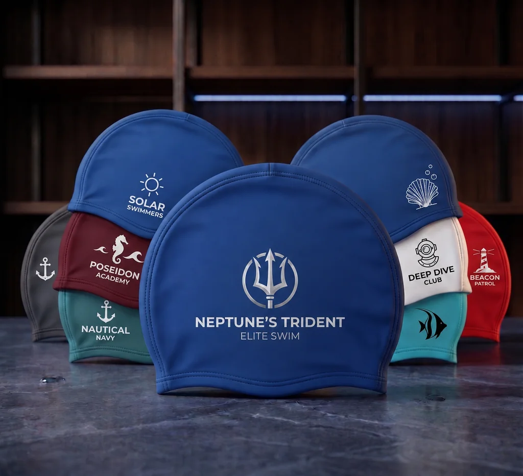 Muestrario de gorros de natación de poliéster personalizados para centros de spa, hidroterapia y hoteles